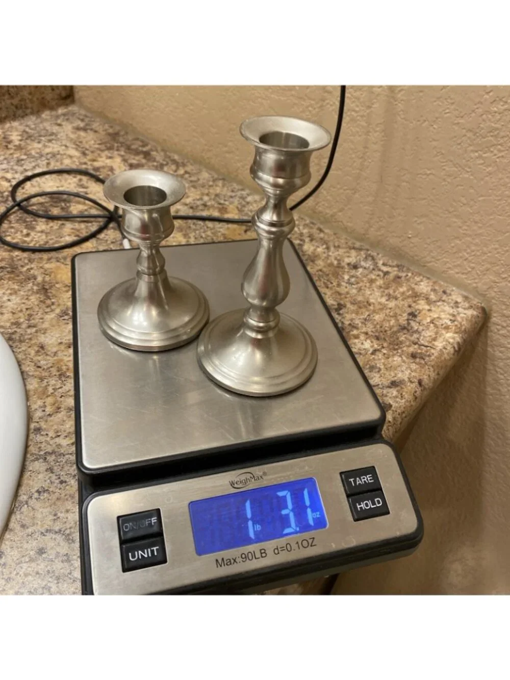 Vintage Weighted Pewter Candlestick Mixed Height Candle Holders Set of 2